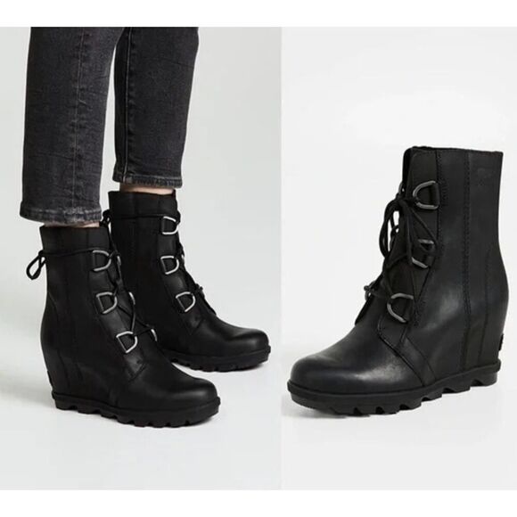SOREL Joan Of Arctic Wedge II Mid-High Lace-Up Bootie Boots Oiled Loden | 9 EUC - Picture 1 of 15